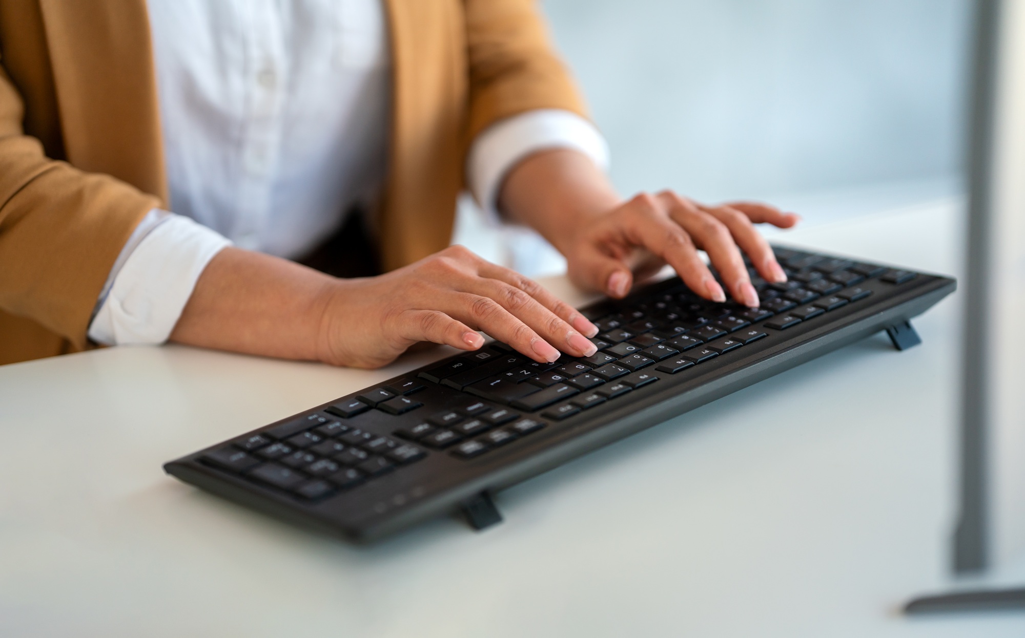 Analyst working with business analytics and data management system on computer. Business, finance