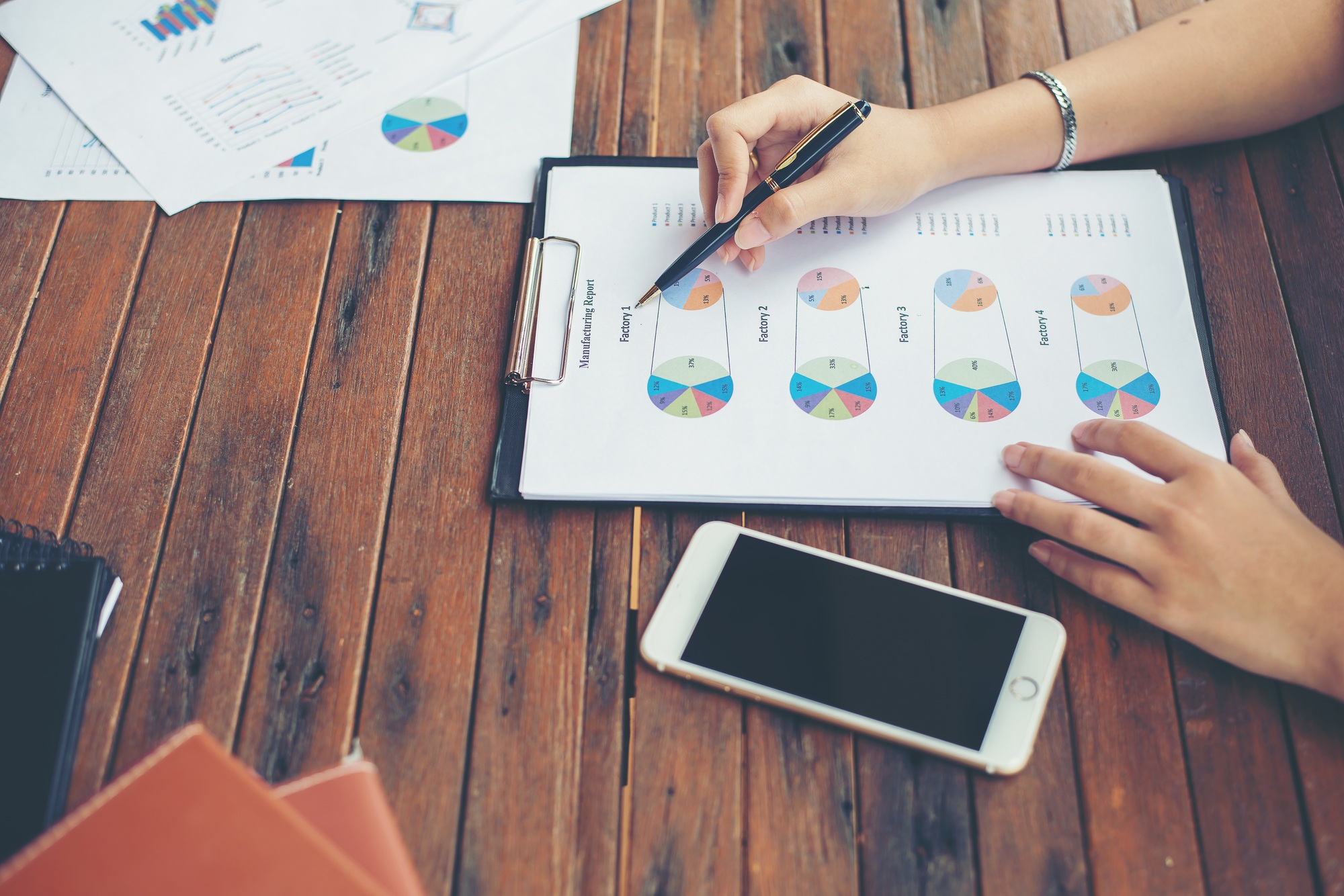 Young business woman hands analysis with business chart on workplace.