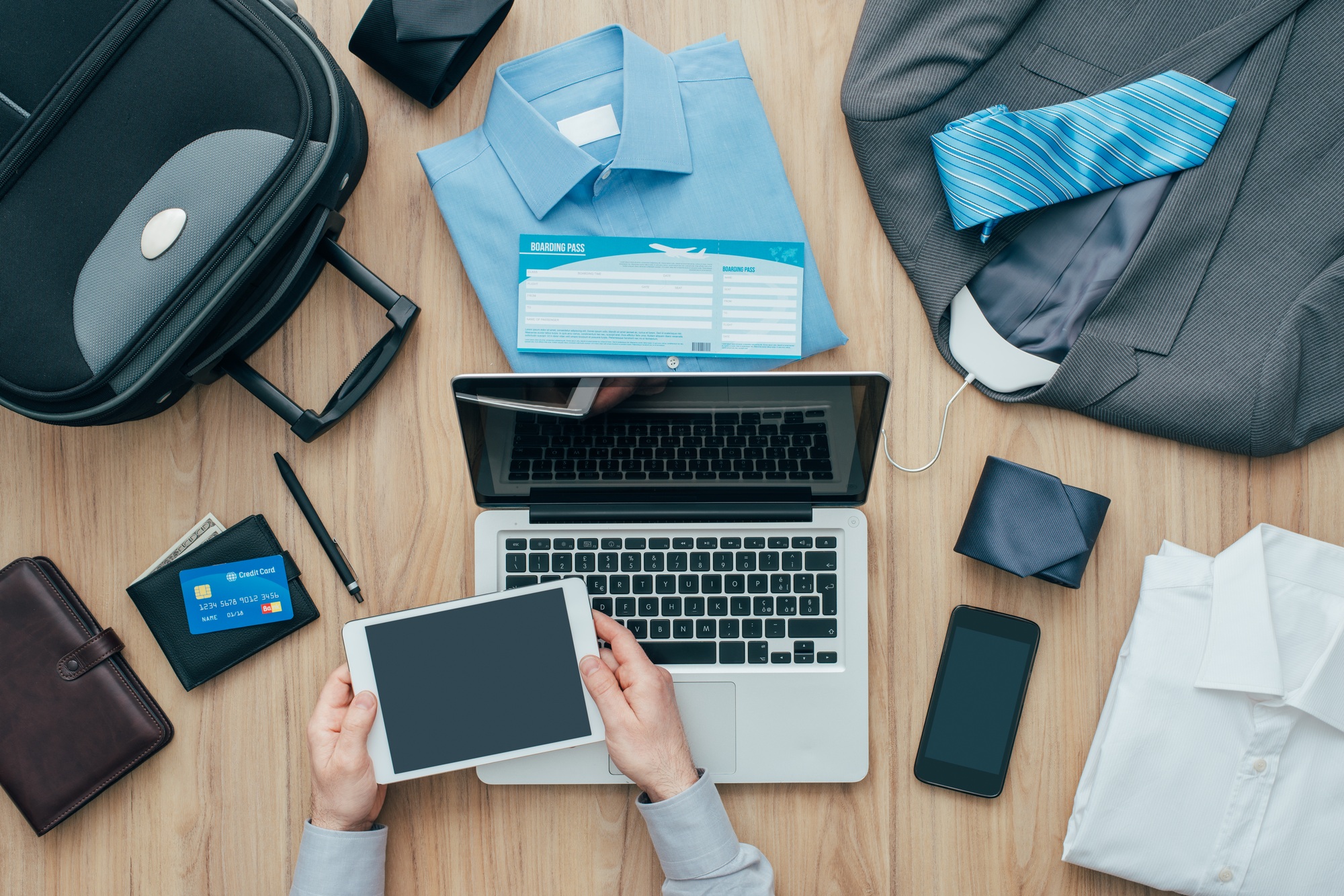 Businessman planning a business trip