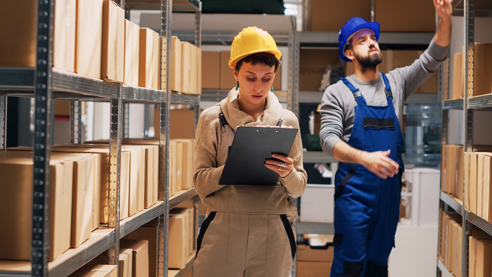 Caucasian woman checking list on papers for inventory